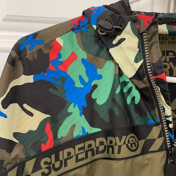 Superdry taped logo camo jacket windbreaker khaki green size M - Picture 3 of 15